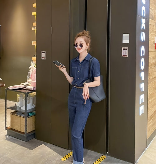 Summer New Short-sleeved Jumpsuit Overall Jeans Clothes Women's